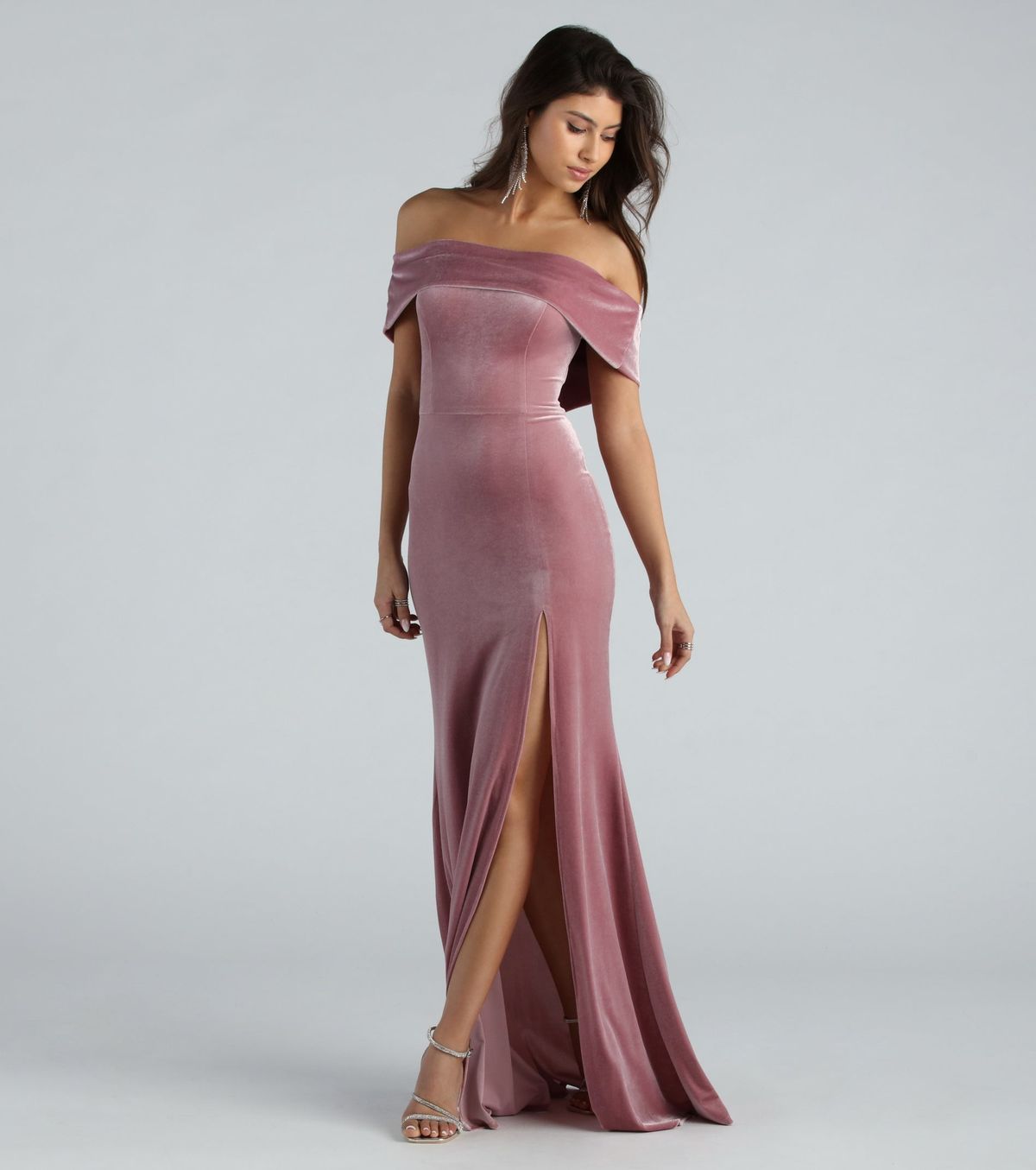 Style 05002-7388 Windsor Size S Bridesmaid Strapless Velvet Pink Side Slit Dress on Queenly