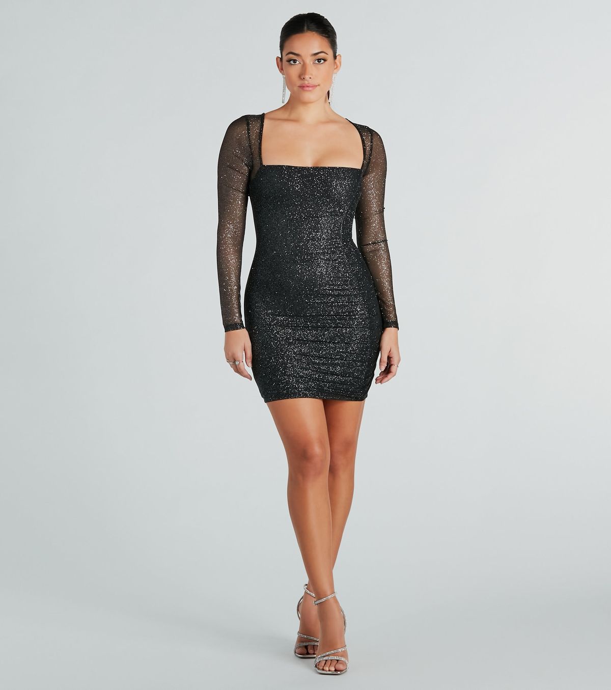 Style 05103-5220 Windsor Size M Nightclub Long Sleeve Sheer Black Cocktail Dress on Queenly