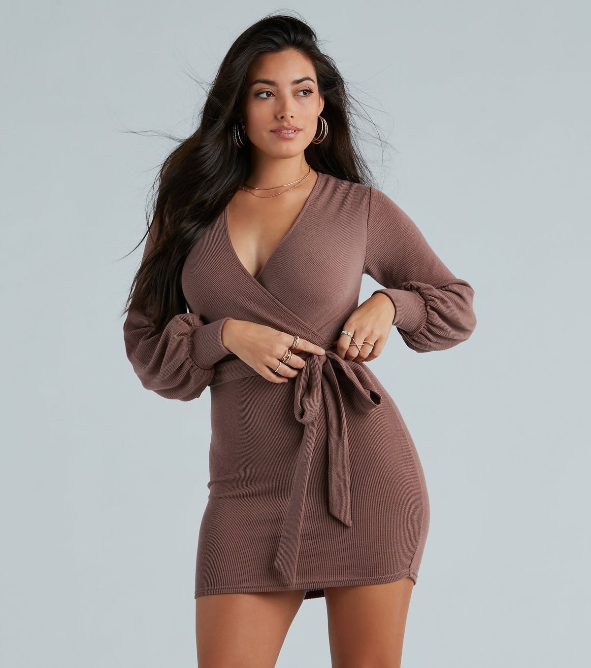 Style 05102-5354 Windsor Size XS Long Sleeve Brown Cocktail Dress on Queenly