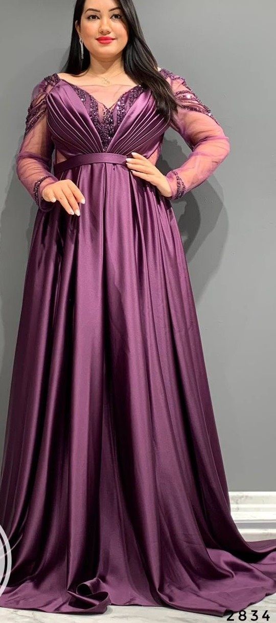 FIERO Size 14 Wedding Guest Plunge Purple Floor Length Maxi on Queenly