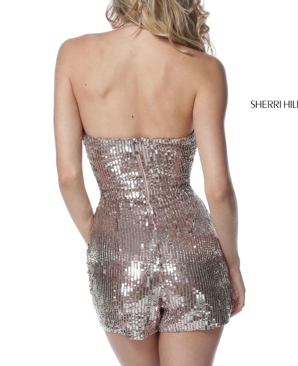 Style 51513 Sherri Hill Size 4 Nightclub High Neck Rose Gold Formal Jumpsuit on Queenly
