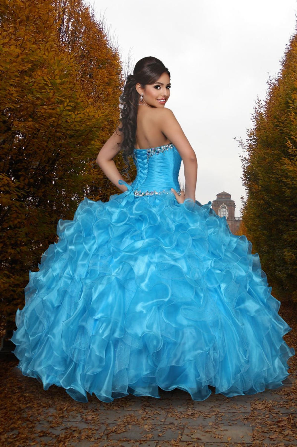 Style 80238 Q by DaVinci Size 8 Prom Strapless Blue Ball Gown on Queenly