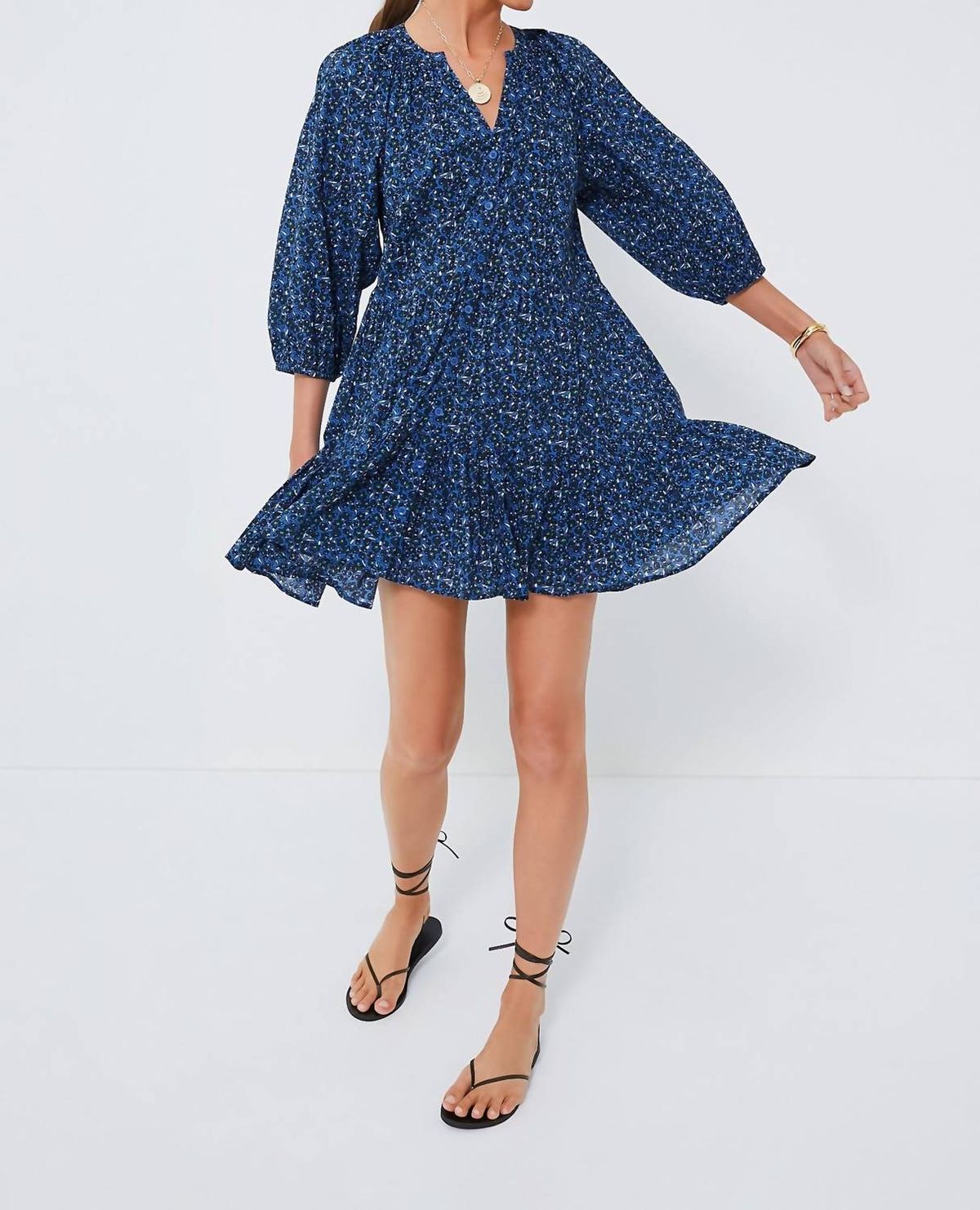 Style 1-2926445032-2696 APIECE APART Size L Long Sleeve Floral Blue Cocktail Dress on Queenly