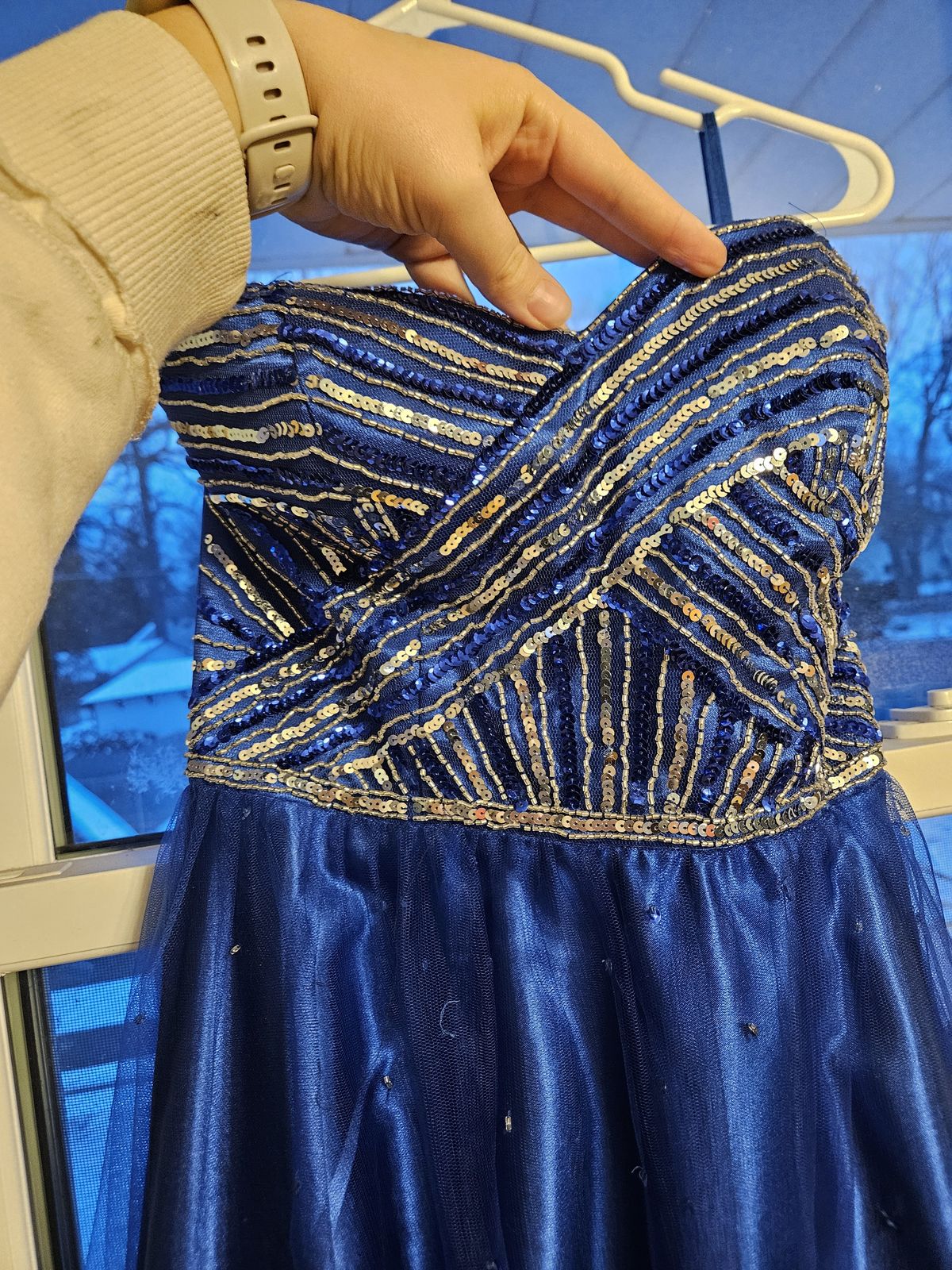 Size 8 Strapless Blue Ball Gown on Queenly