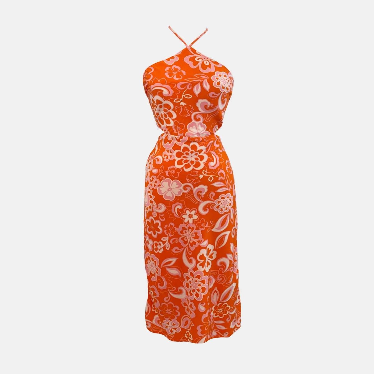 Style 1-56571722-2696 OLIVACEOUS Size L Halter Orange Cocktail Dress on Queenly