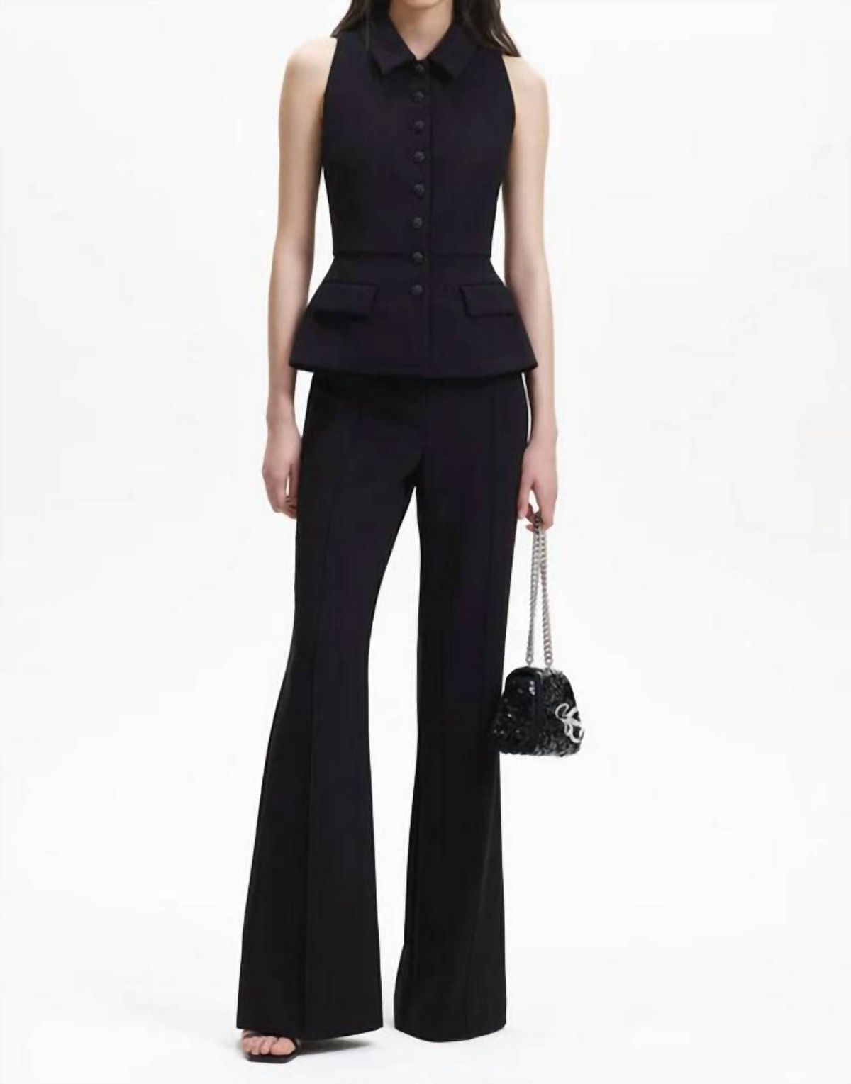 Style 1-62298575-1901 self-portrait Size 6 High Neck Sequined Black Formal Jumpsuit on Queenly