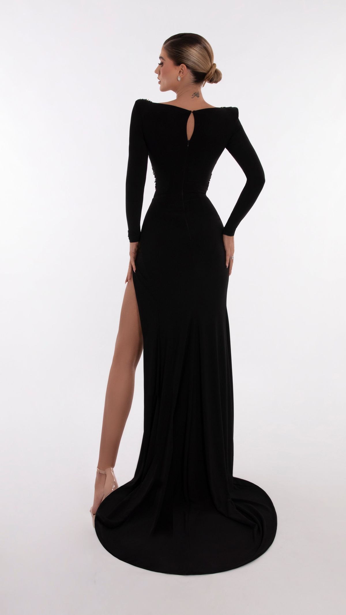 Style AD5615 Albina Dyla Size XS Pageant Long Sleeve Black Side Slit Dress on Queenly