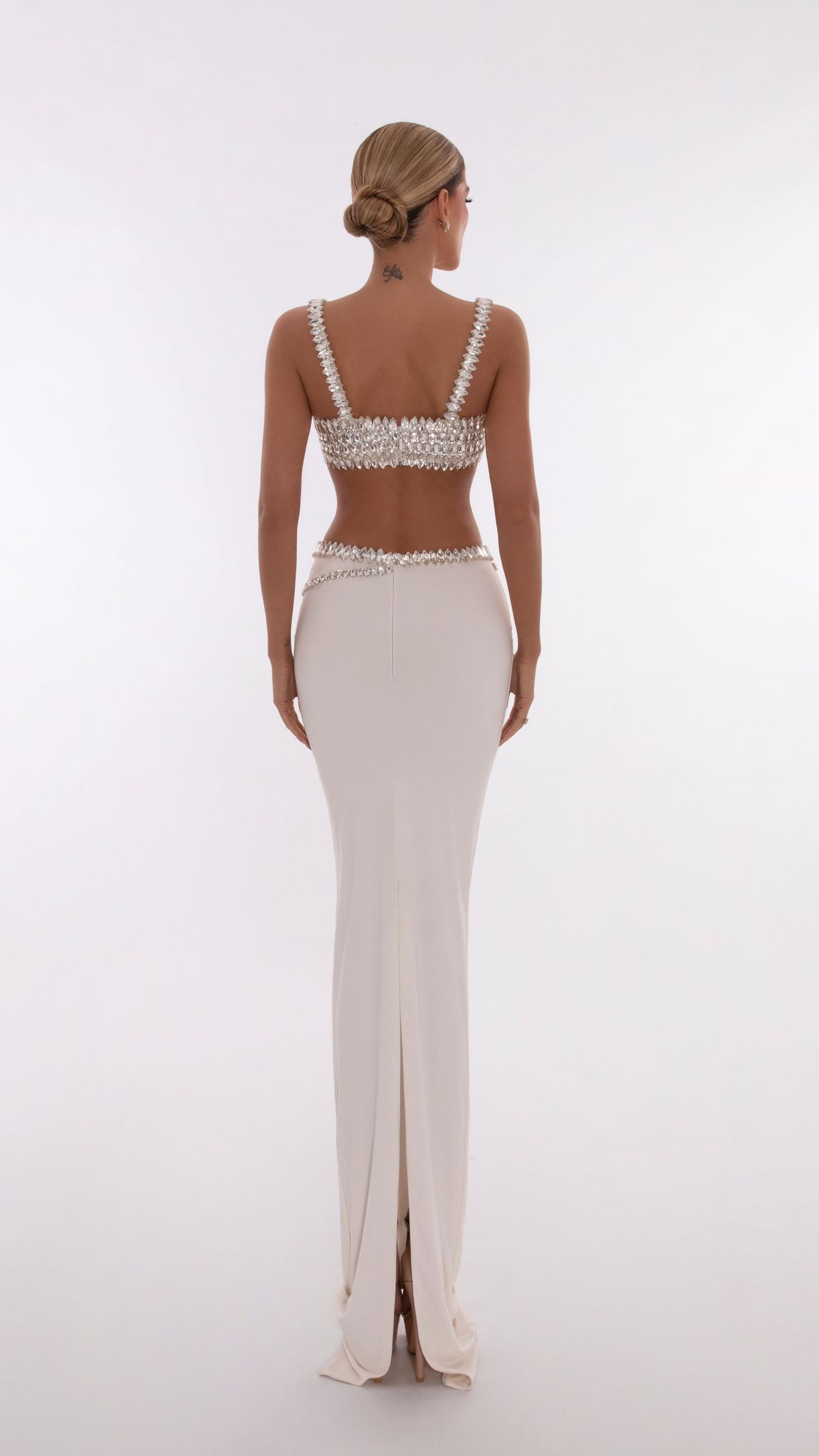 Style AD5607 Albina Dyla Size M Pageant White Side Slit Dress on Queenly