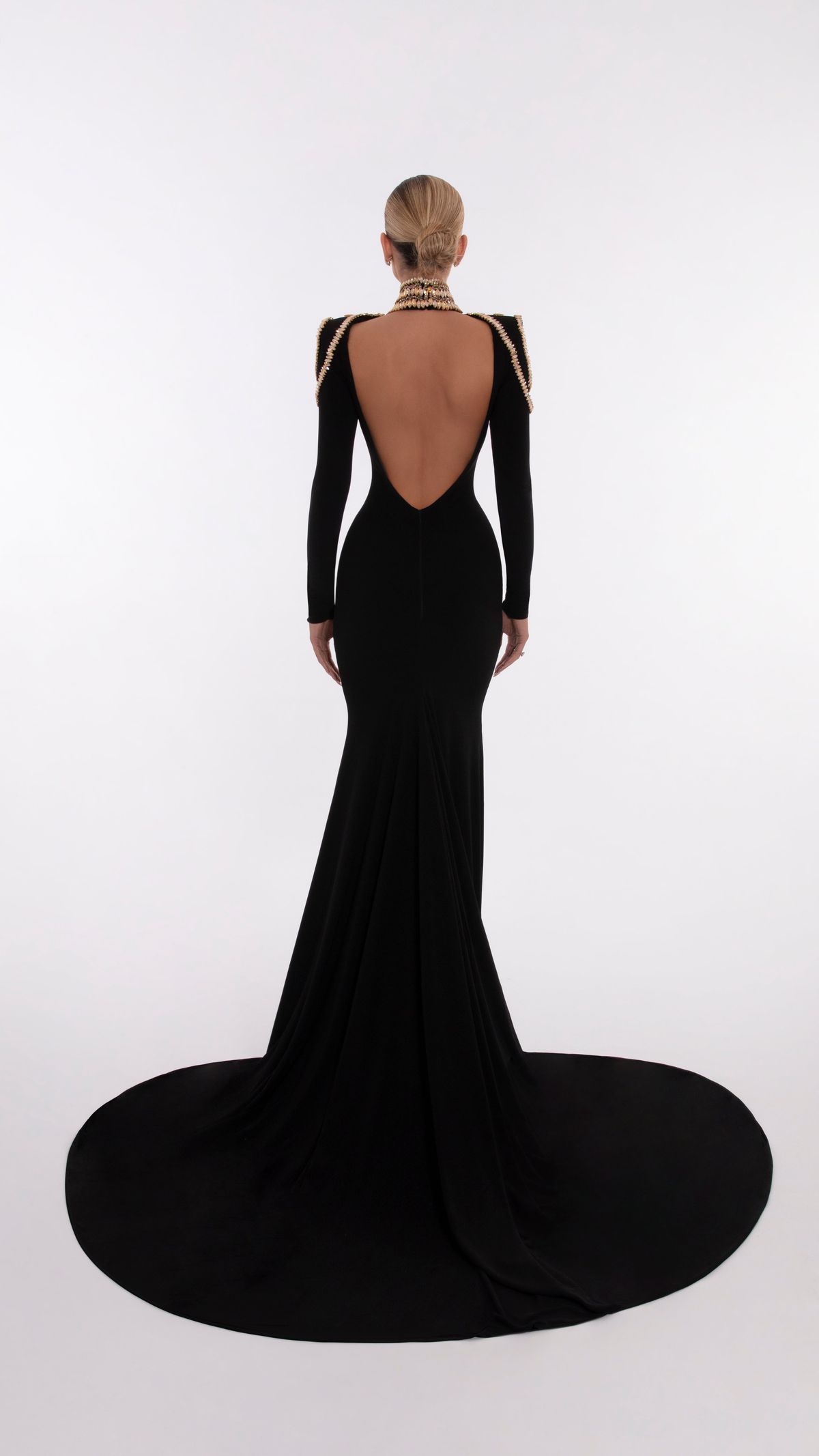 Style AD5612 Albina Dyla Size S Pageant Long Sleeve Sequined Black Floor Length Maxi on Queenly