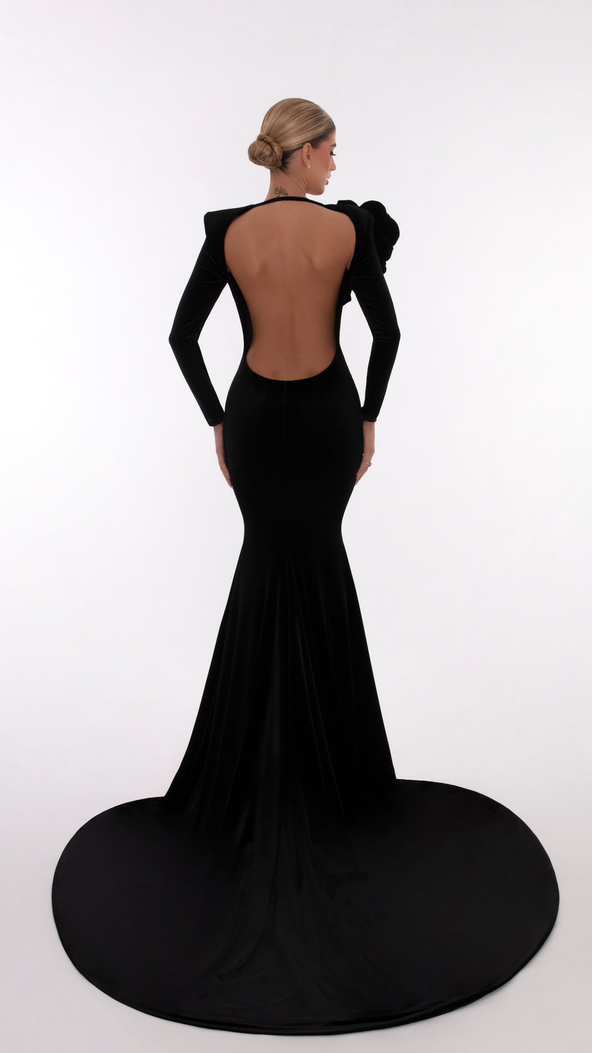 Style AD5613 Albina Dyla Size S Pageant Long Sleeve Velvet Black Floor Length Maxi on Queenly