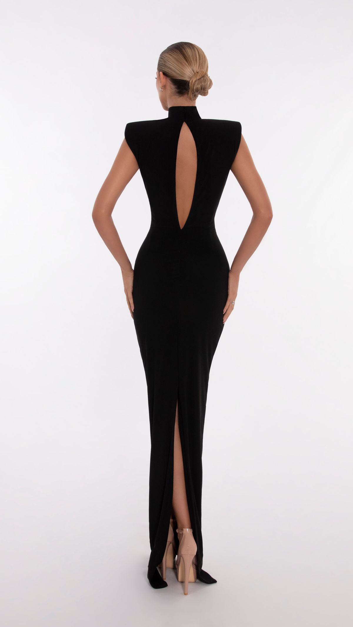 Style AD5617 Albina Dyla Size S Pageant High Neck Black Side Slit Dress on Queenly