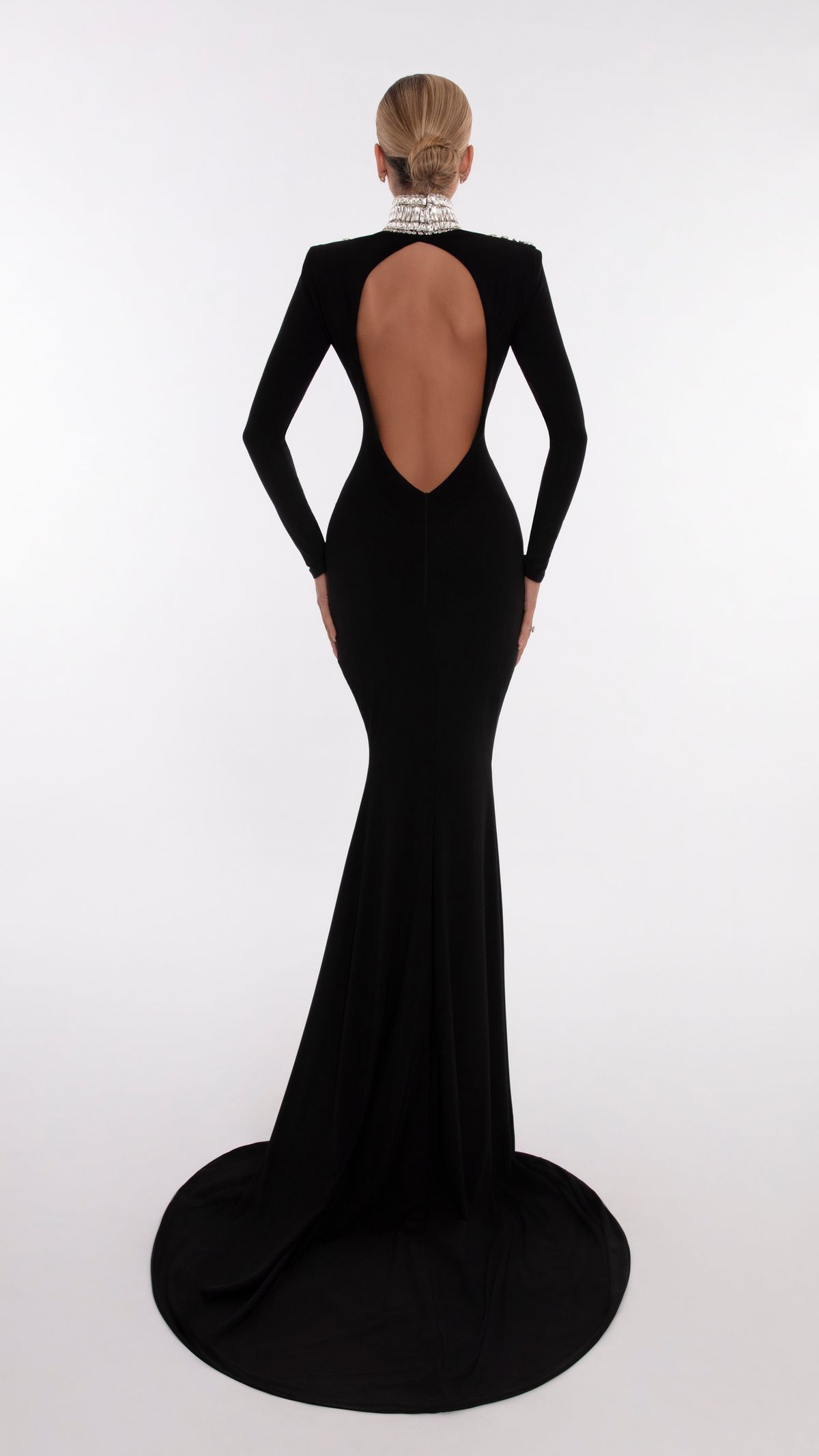 Style AD5616 Albina Dyla Size XS Pageant Long Sleeve Sequined Black Floor Length Maxi on Queenly