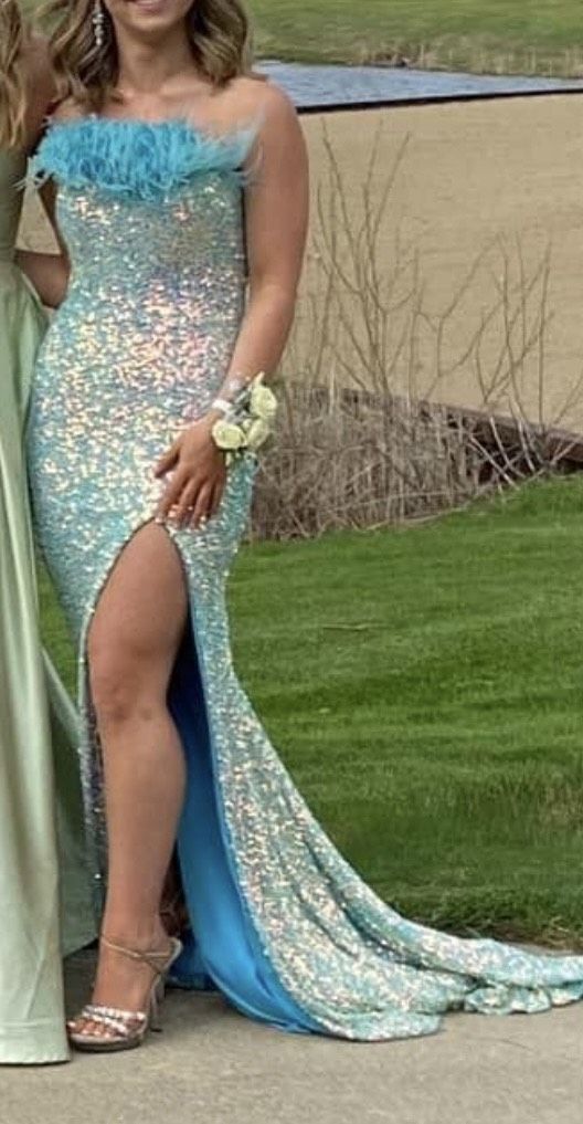 Johnathan Kayne Size 0 Prom Strapless Blue Side Slit Dress on Queenly