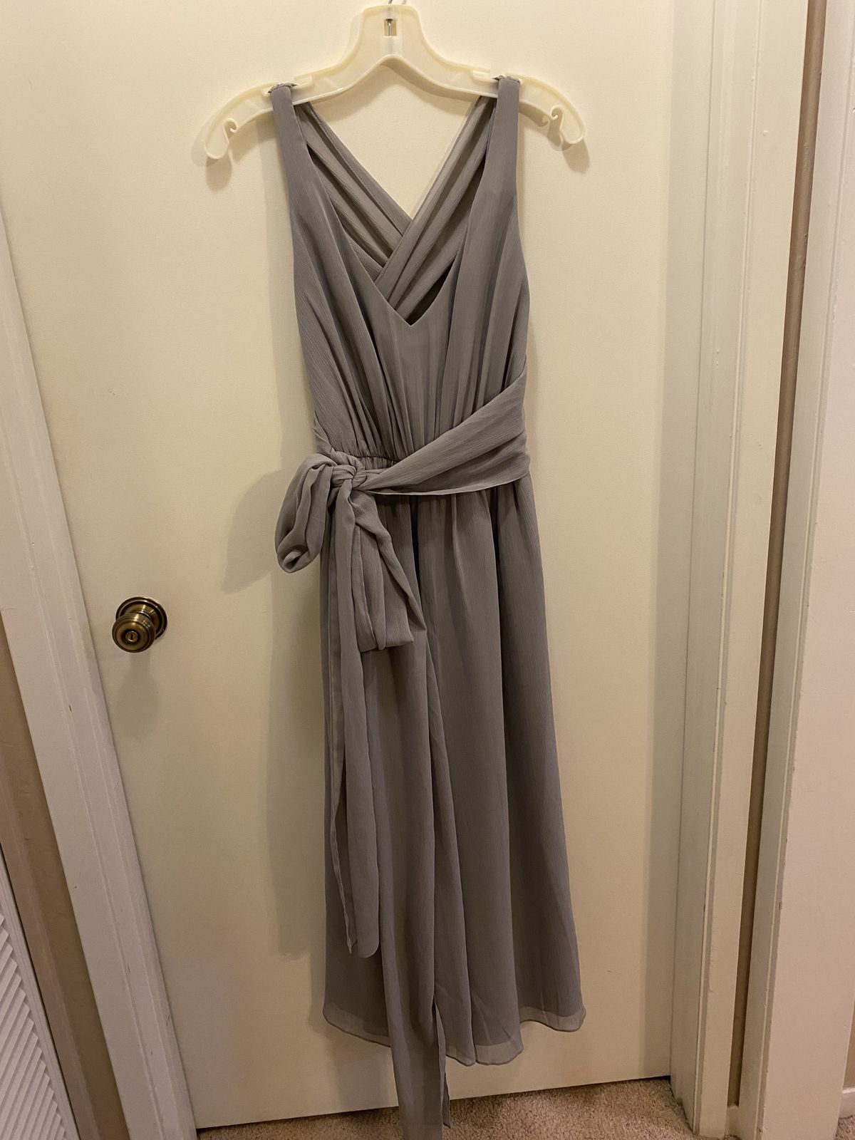 Style S/M David's Bridal Size 4 Bridesmaid Silver Formal Jumpsuit on Queenly