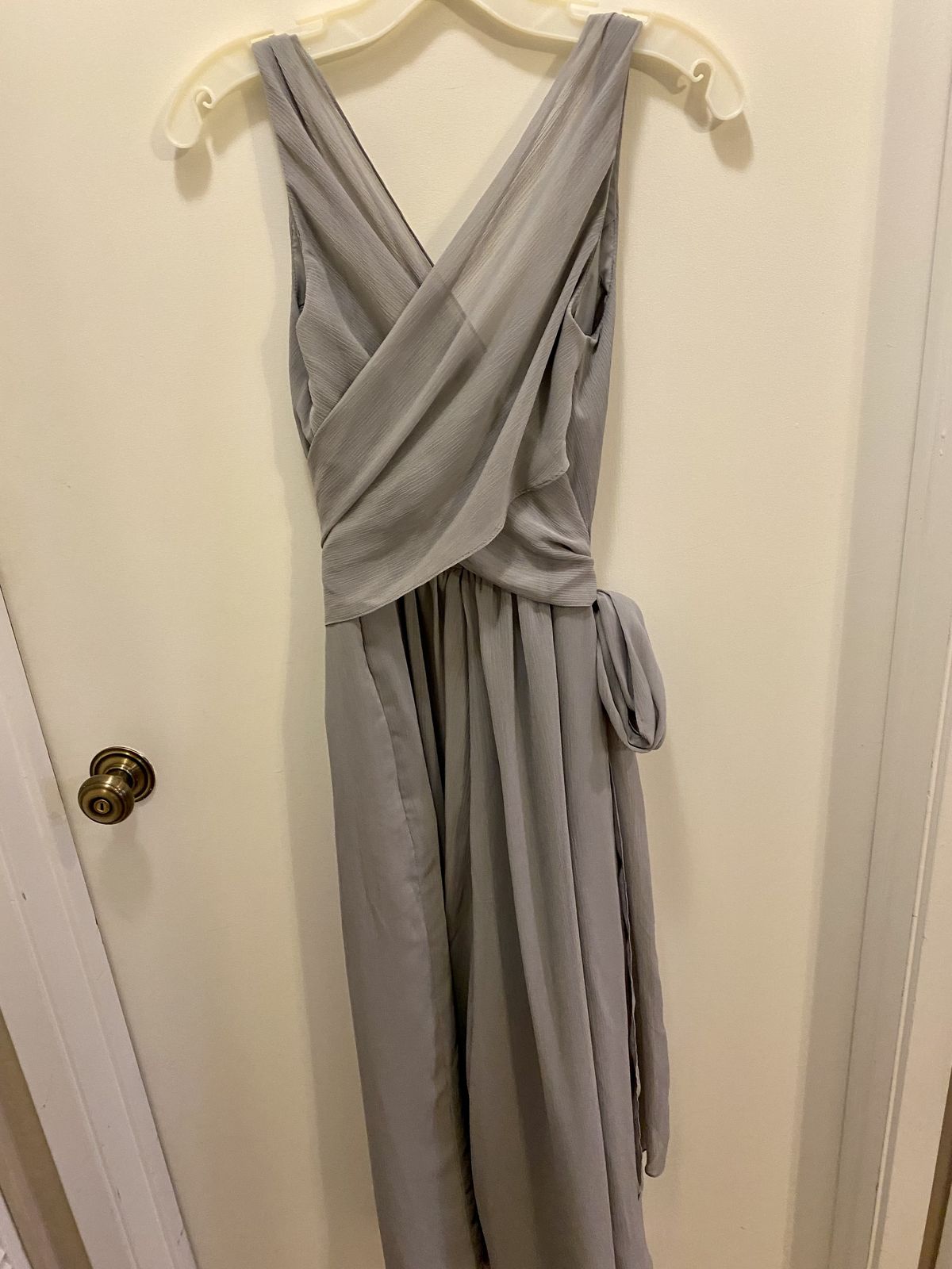 Style S/M David's Bridal Size 4 Bridesmaid Silver Formal Jumpsuit on Queenly