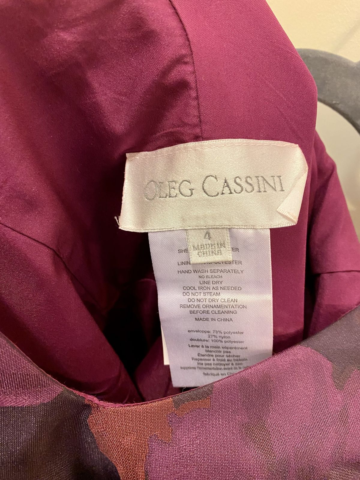 Oleg Cassini Size 4 Burgundy Multicolor A-line Dress on Queenly