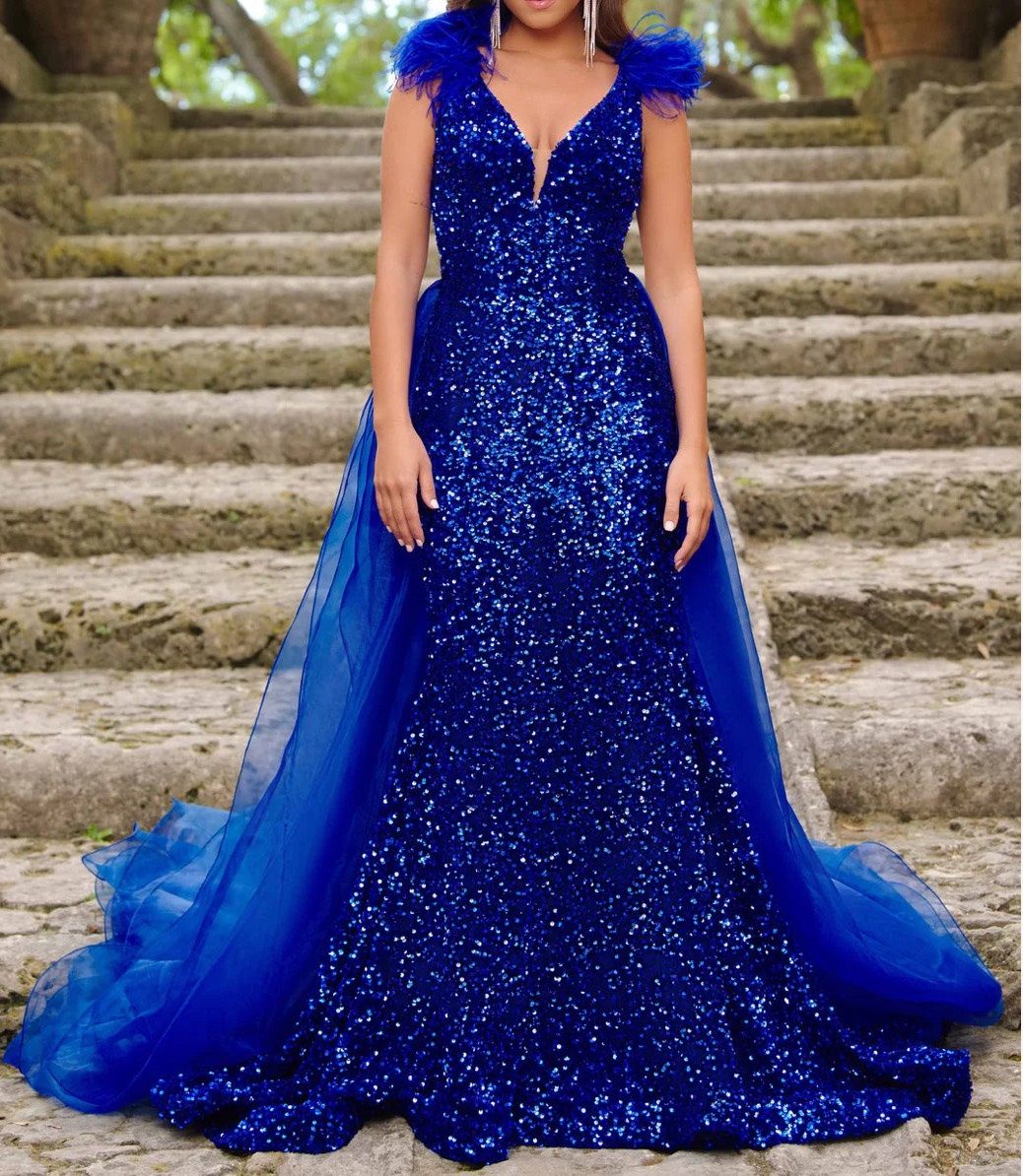 Style 38339 Ava Presley Size 0 Pageant Plunge Royal Blue Mermaid Dress on Queenly