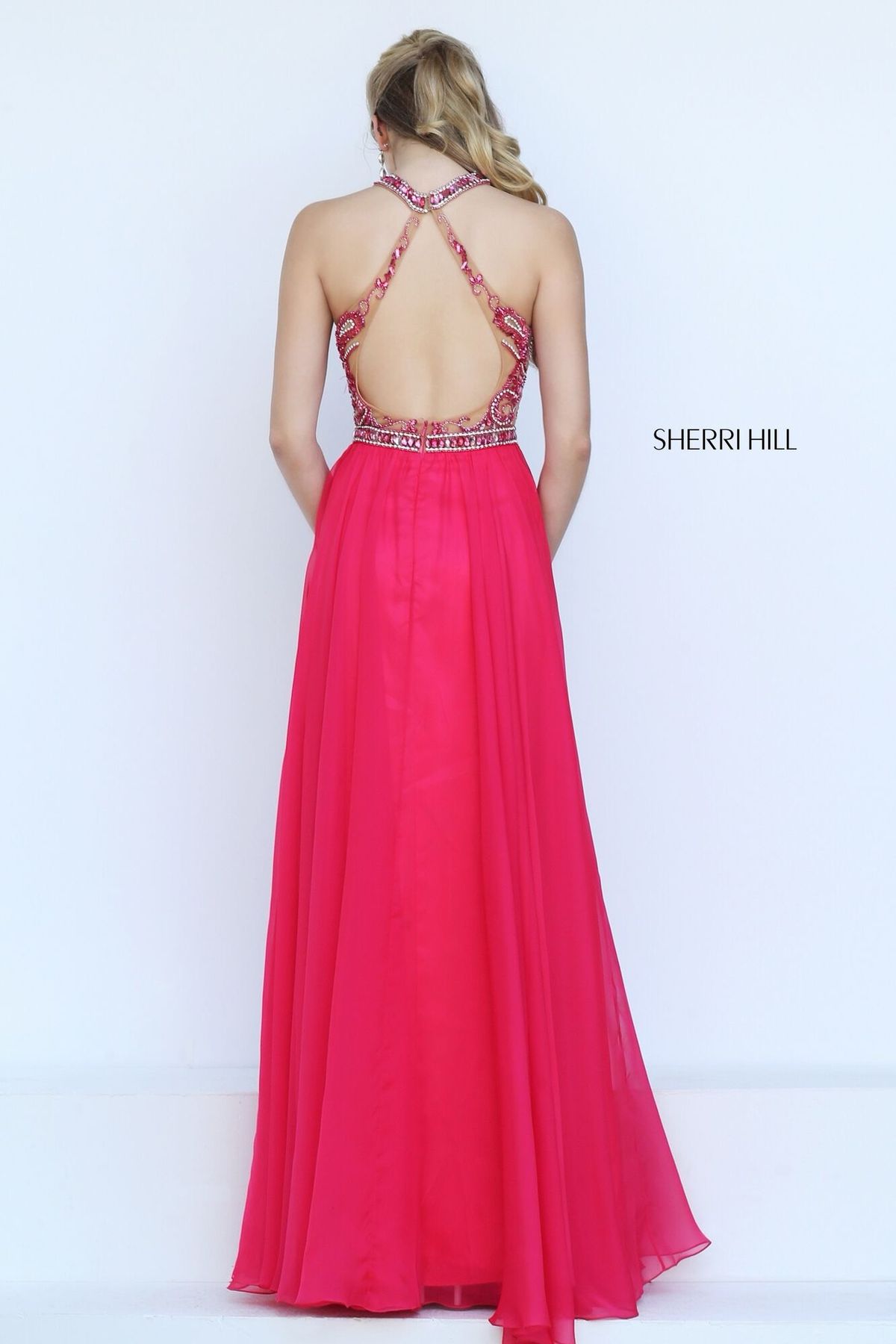 Style 50420 Sherri Hill Size 12 High Neck Sequined Pink Floor Length Maxi on Queenly