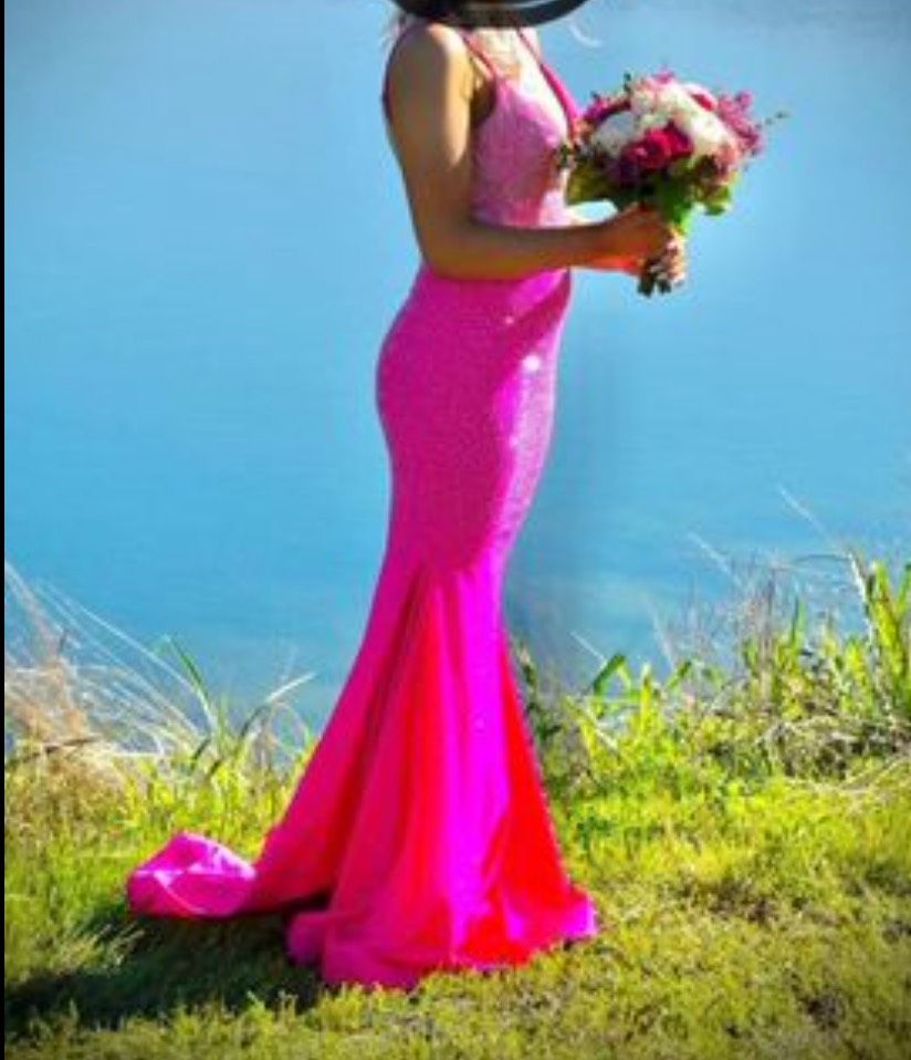 Terry Costa Size S Prom Plunge Pink Mermaid Dress on Queenly