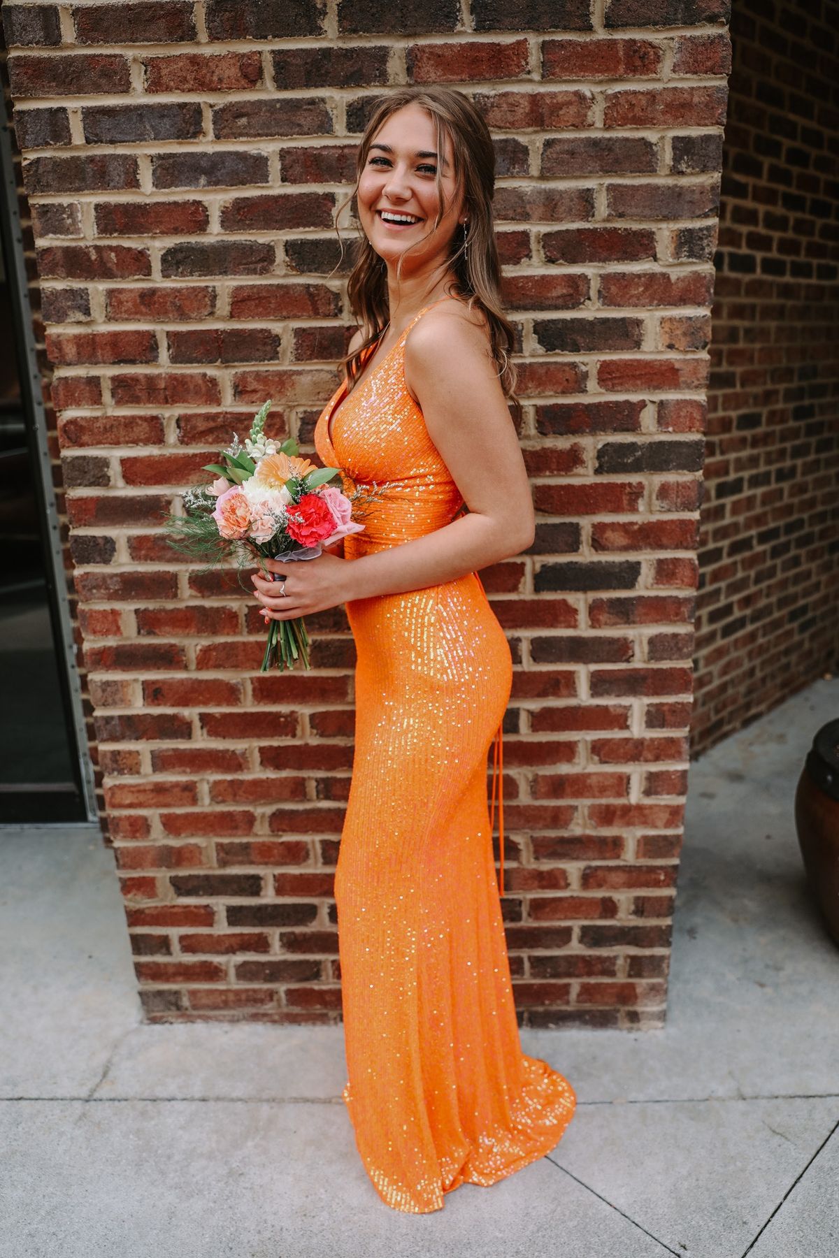 La Femme Size 2 Prom Plunge Orange A-line Dress on Queenly