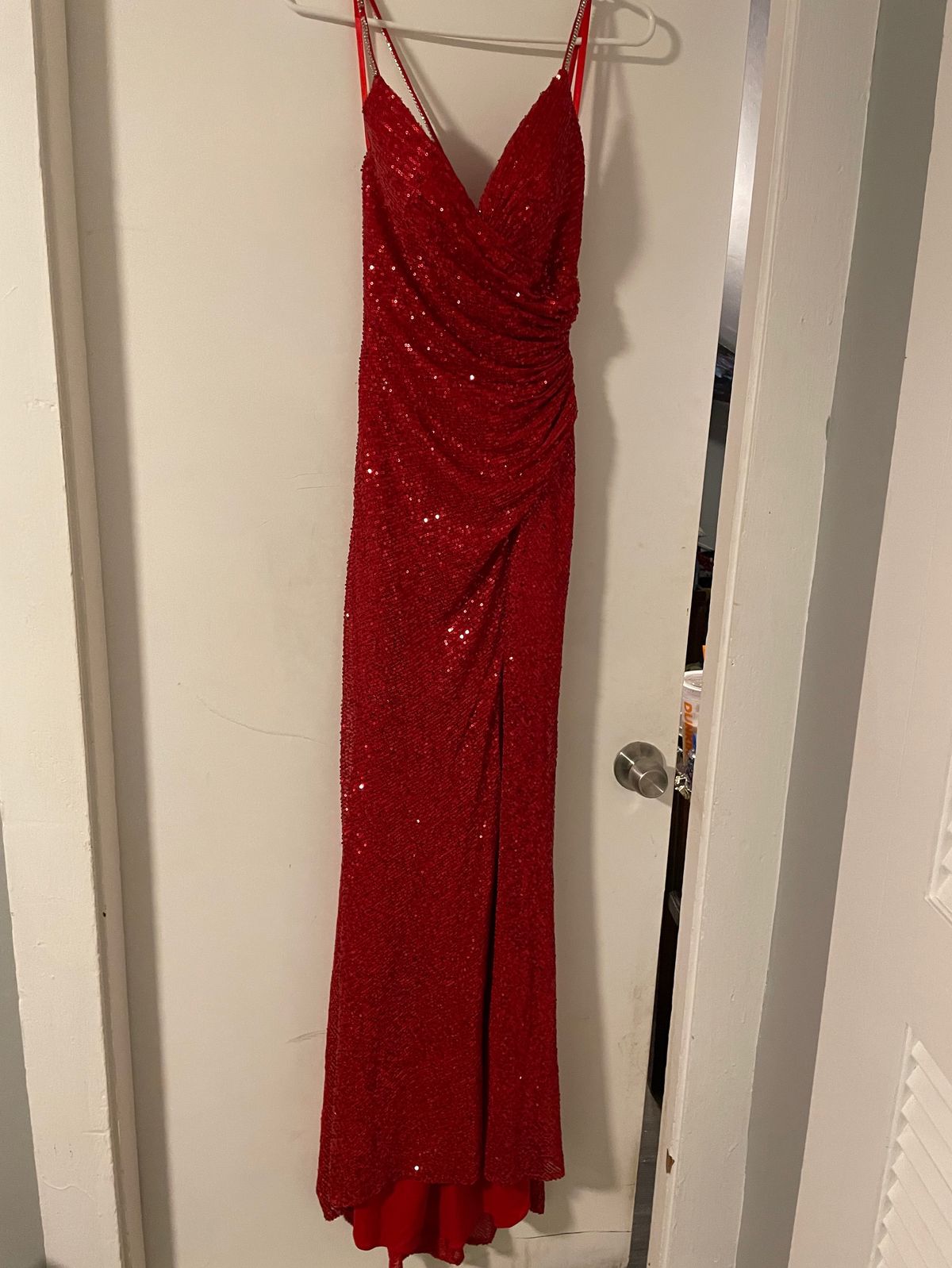 Dylan and david Size 2 Prom Plunge Red Side Slit Dress on Queenly
