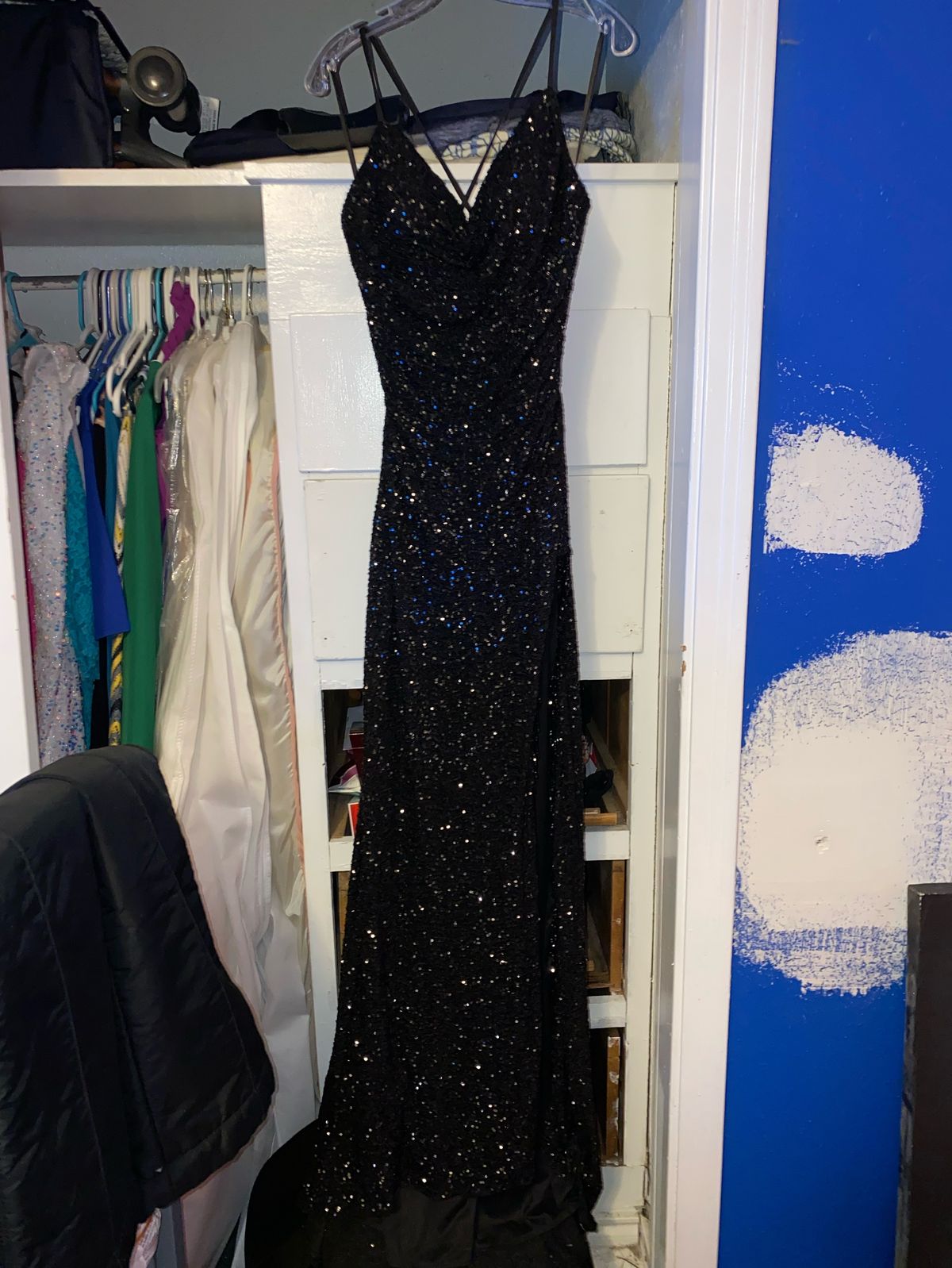 La Femme Size 10 Prom Plunge Black Side Slit Dress on Queenly