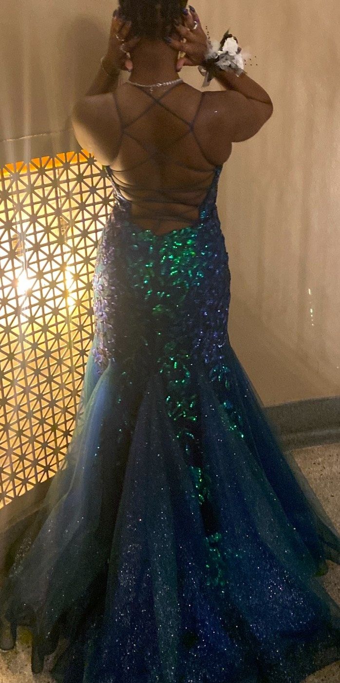 Amarra Size 12 Prom Plunge Blue Mermaid Dress on Queenly