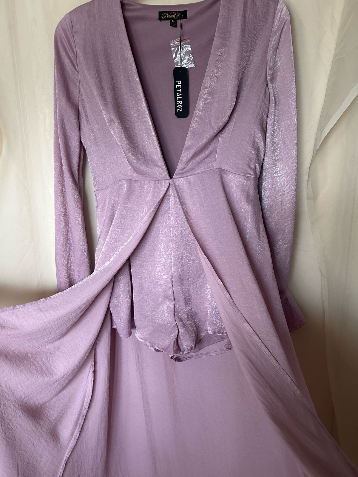 Size M Fun Fashion Plunge Purple Formal Jumpsuit on Queenly