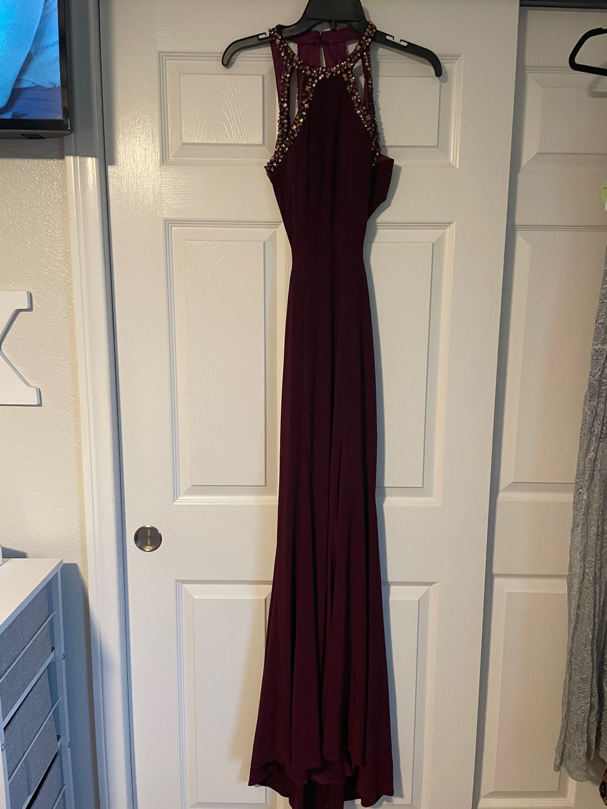 Size 2 Prom Halter Red Side Slit Dress on Queenly