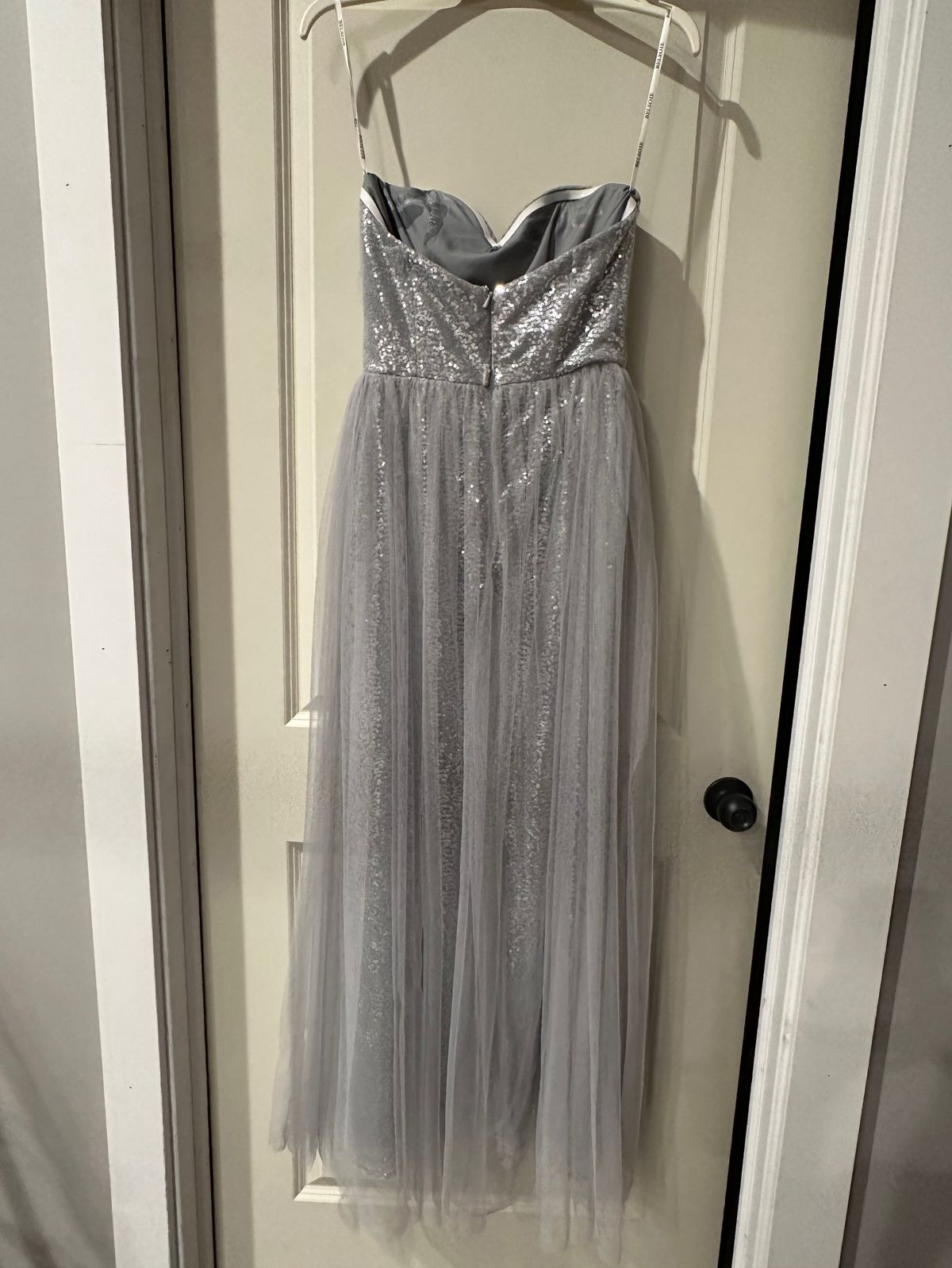 Style L194007 Belsoie Size 6 Prom Strapless Silver Floor Length Maxi on Queenly