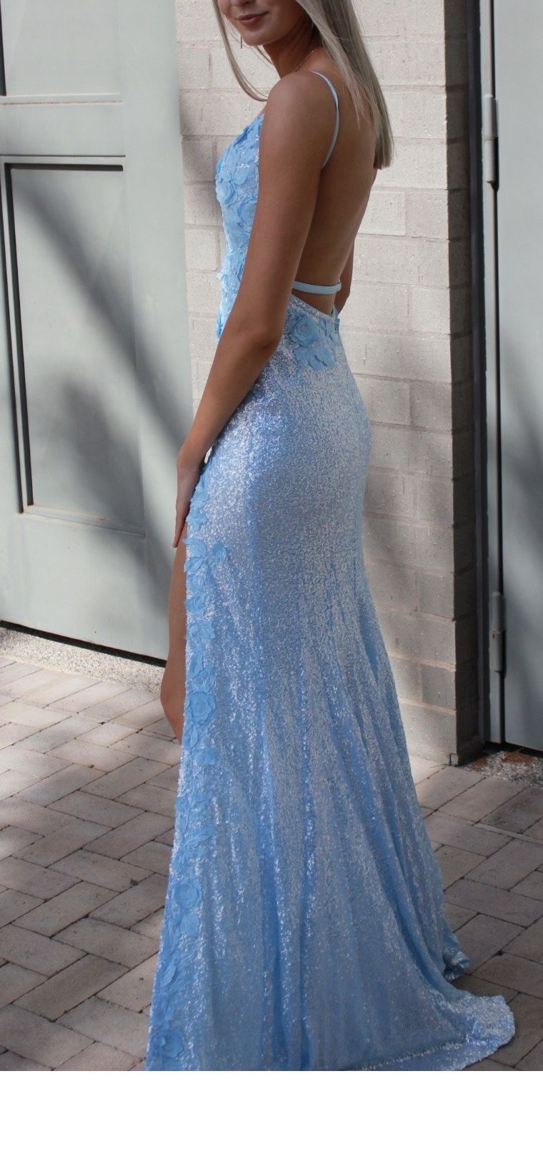 Style 1012 Jovani Size 0 Prom Plunge Blue Mermaid Dress on Queenly