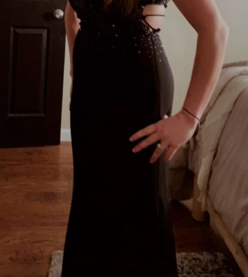 Size 10 Prom Halter Black Floor Length Maxi on Queenly