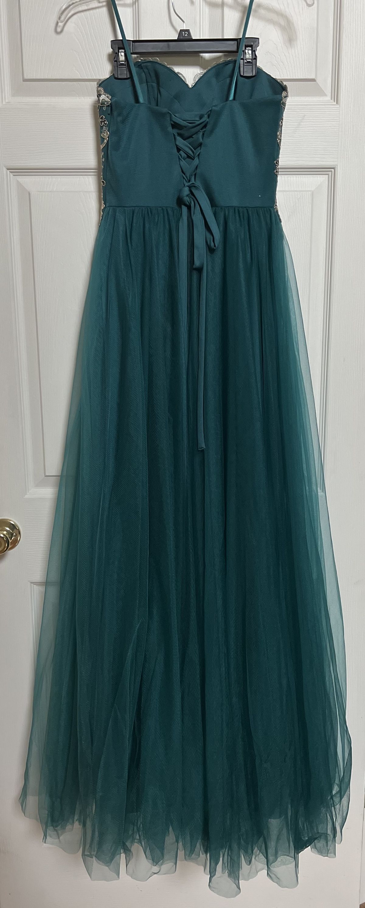 Blondie Nites Girls Size 3 Prom Strapless Sequined Emerald Green Ball Gown on Queenly