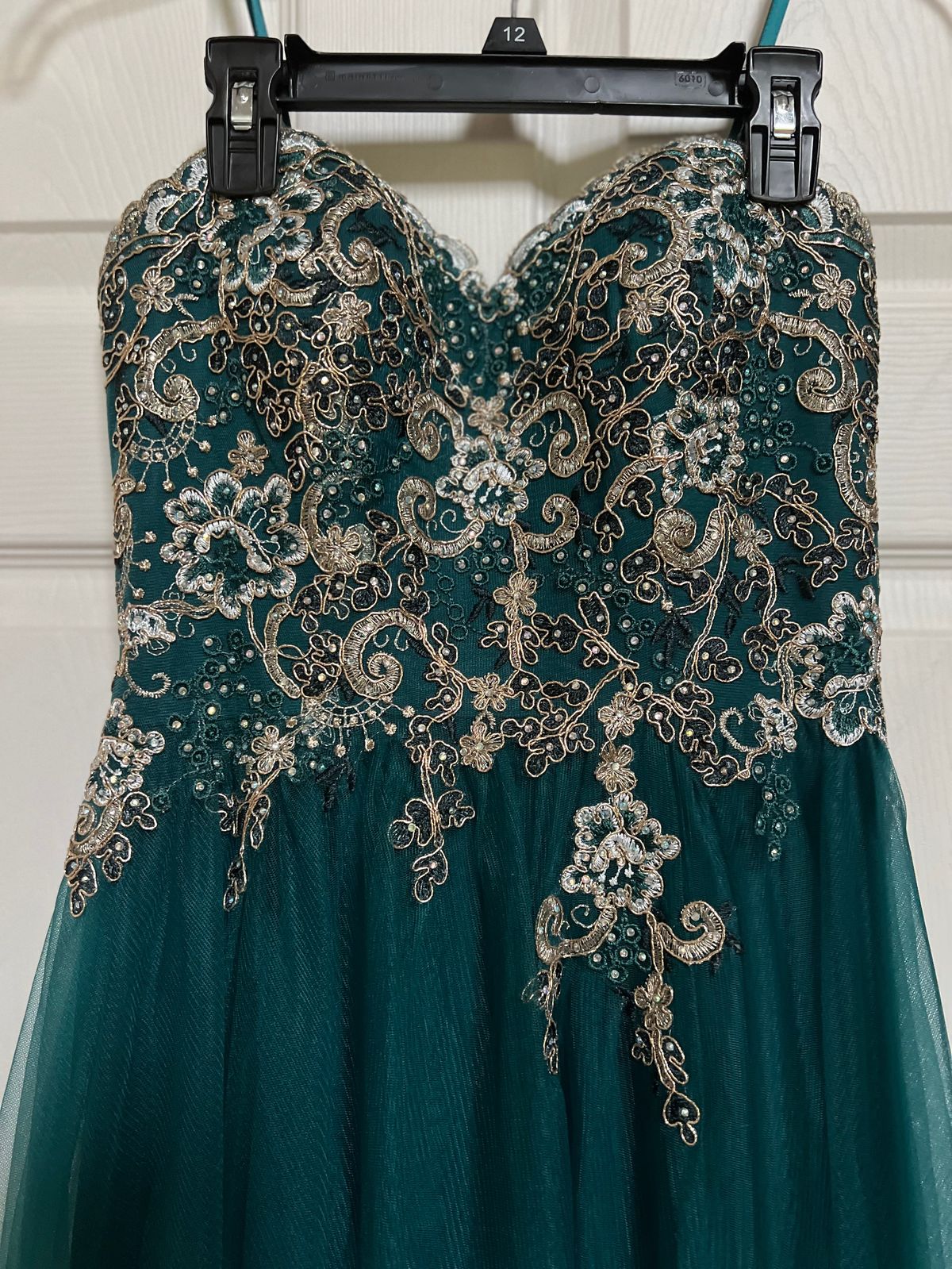 Blondie Nites Girls Size 3 Prom Strapless Sequined Emerald Green Ball Gown on Queenly