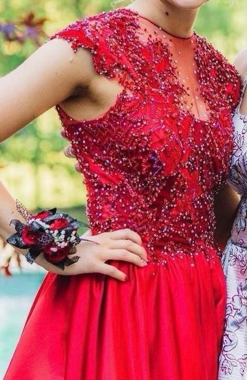 Jovani Size 4 Prom Sheer Red Ball Gown on Queenly