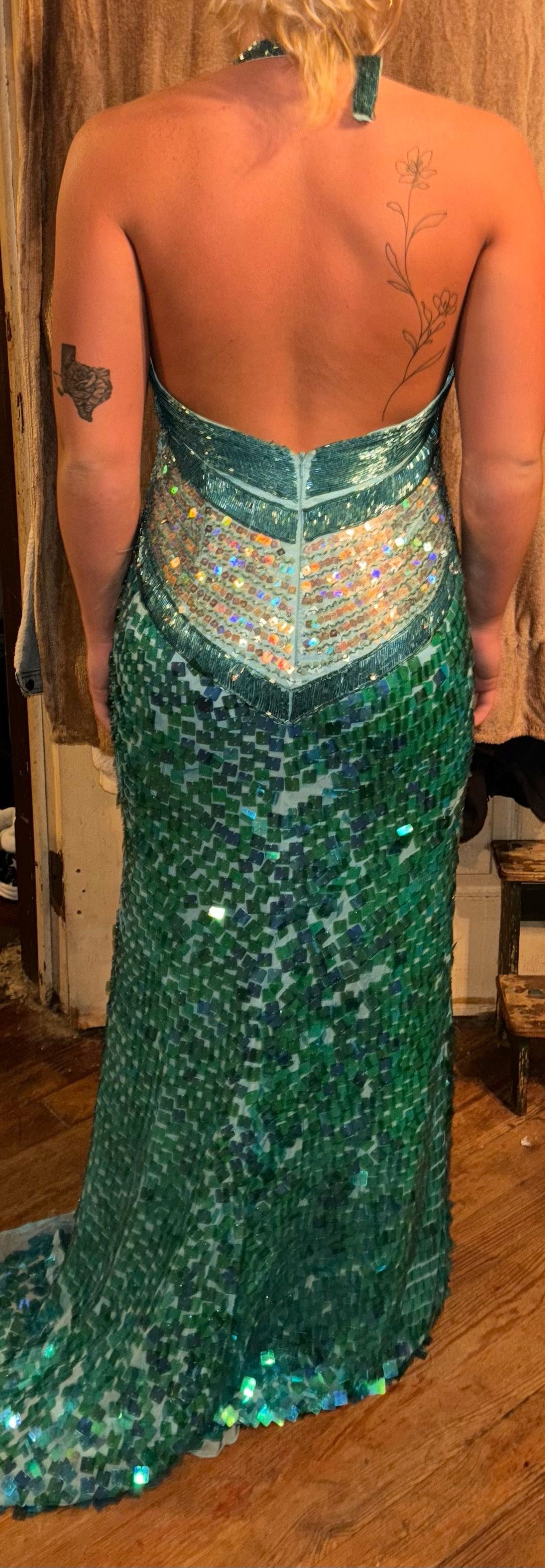 Size 12 Prom Halter Blue Mermaid Dress on Queenly