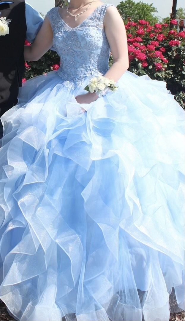 David's Bridal Size 4 Prom Blue Ball Gown on Queenly