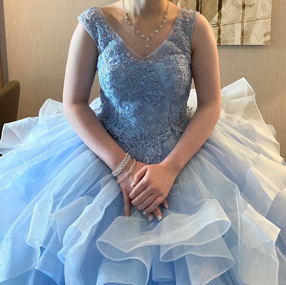 David's Bridal Size 4 Prom Blue Ball Gown on Queenly