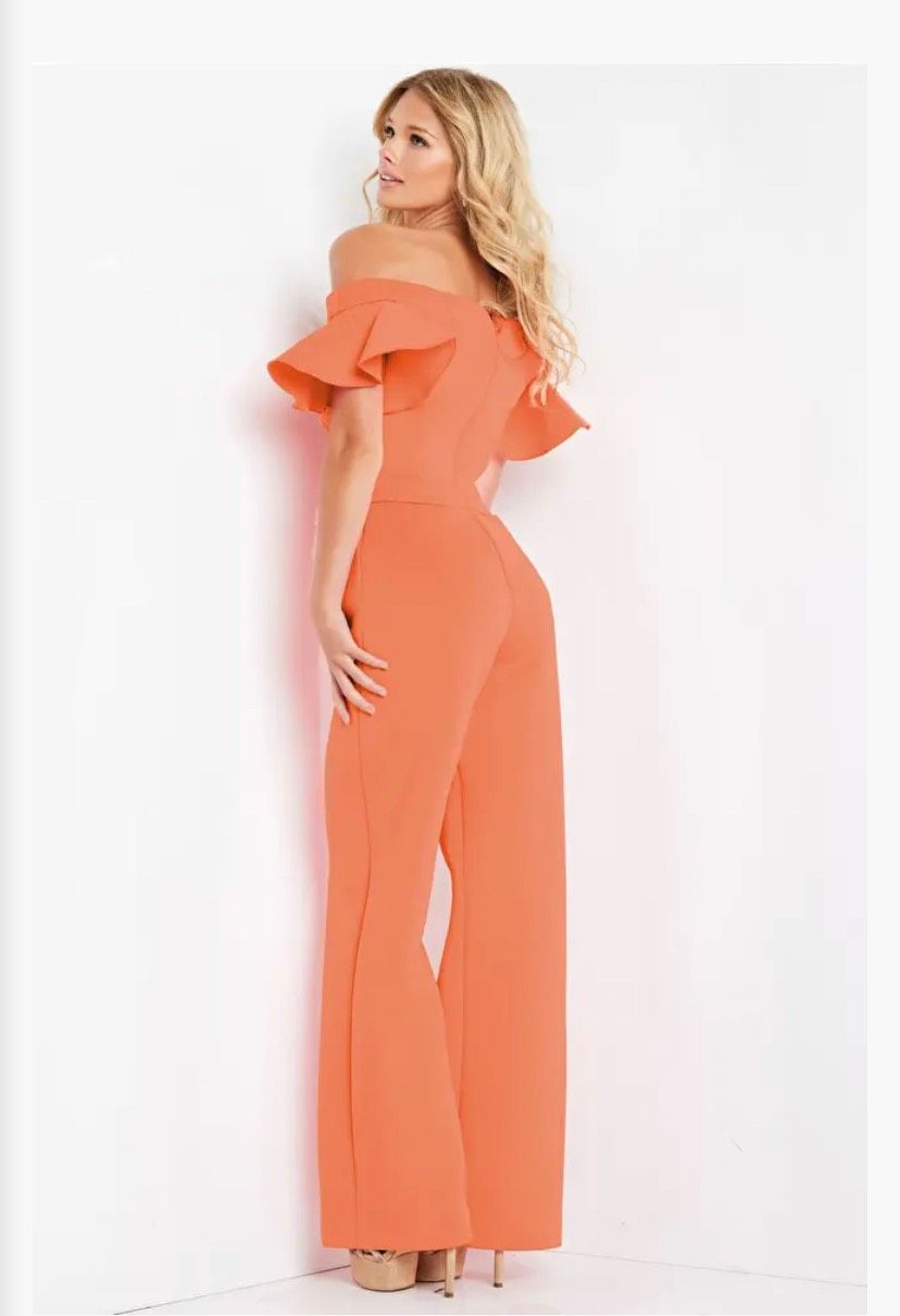 Style 06731 Jovani Size 4 Pageant Strapless Coral Formal Jumpsuit on Queenly