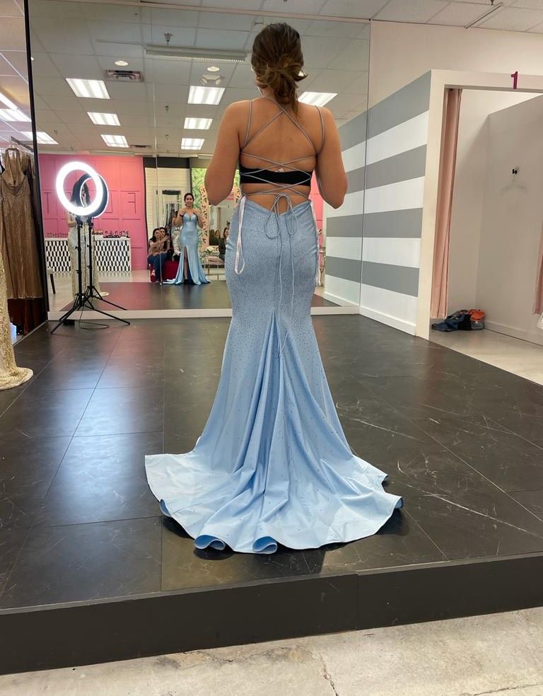 Jovani Size 4 Prom Plunge Blue Mermaid Dress on Queenly