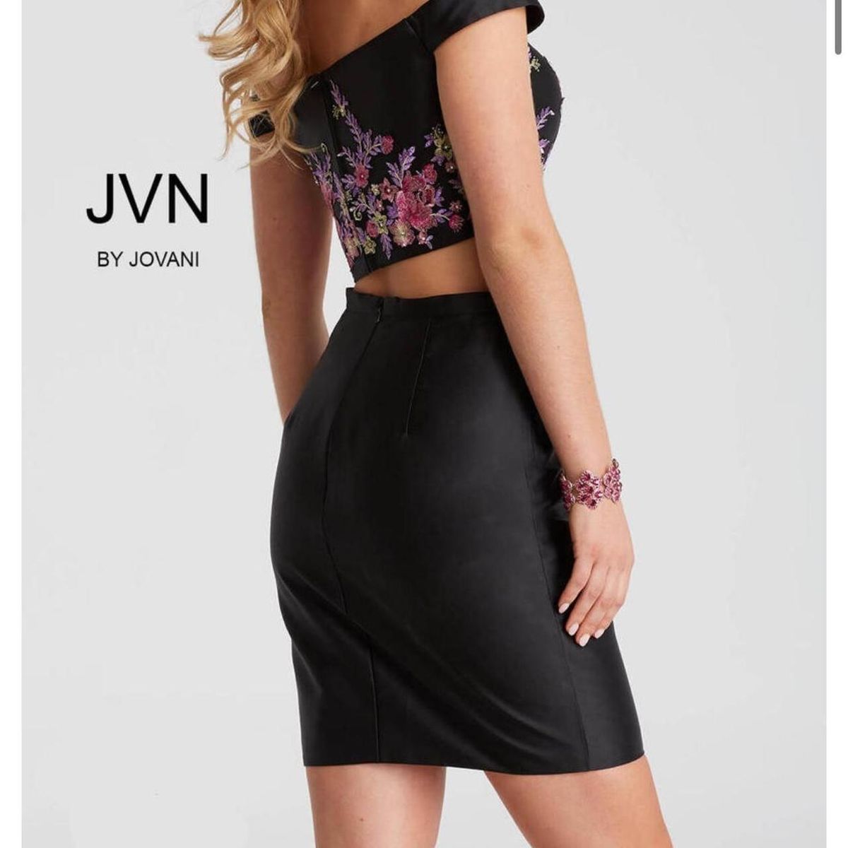 Style 56026 JVN by Jovani Size 00 Homecoming Off The Shoulder Black Cocktail Dress on Queenly