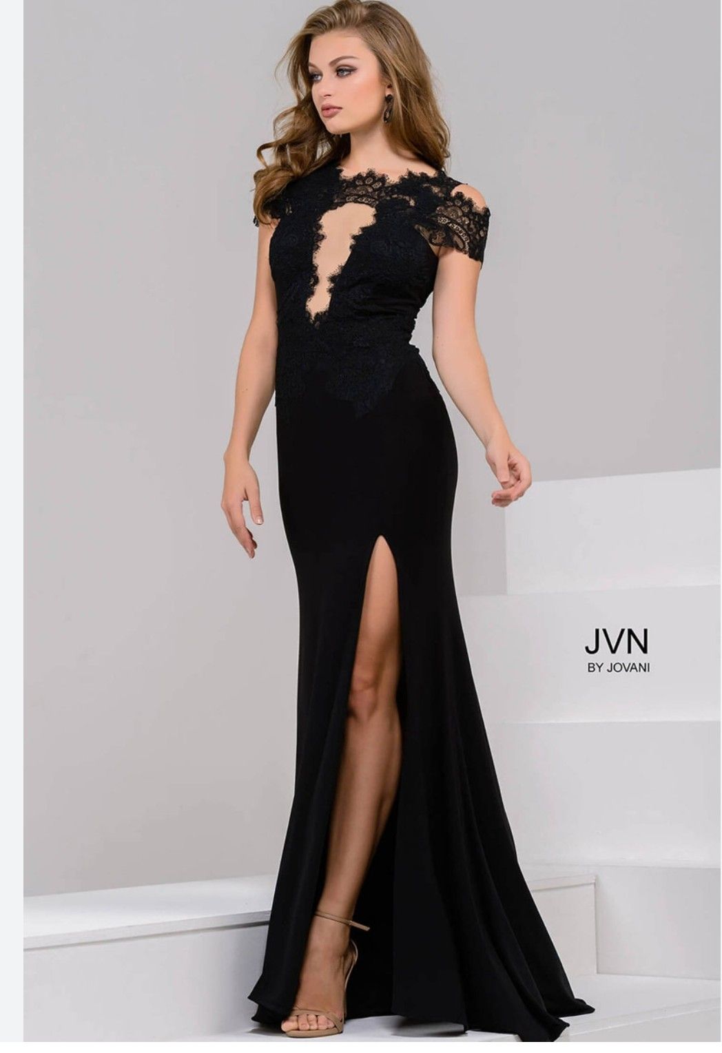 Style 43013 Jvn Size 2 Lace Black Side Slit Dress on Queenly