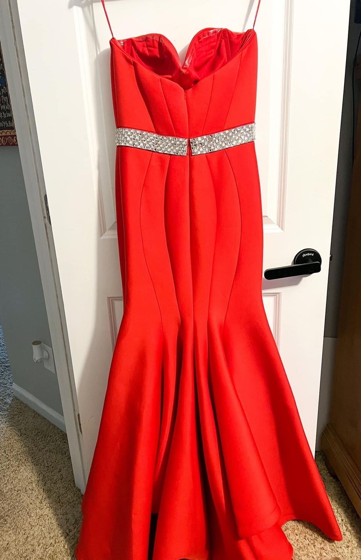 Jovani Size 6 Bridesmaid Strapless Satin Red Mermaid Dress on Queenly