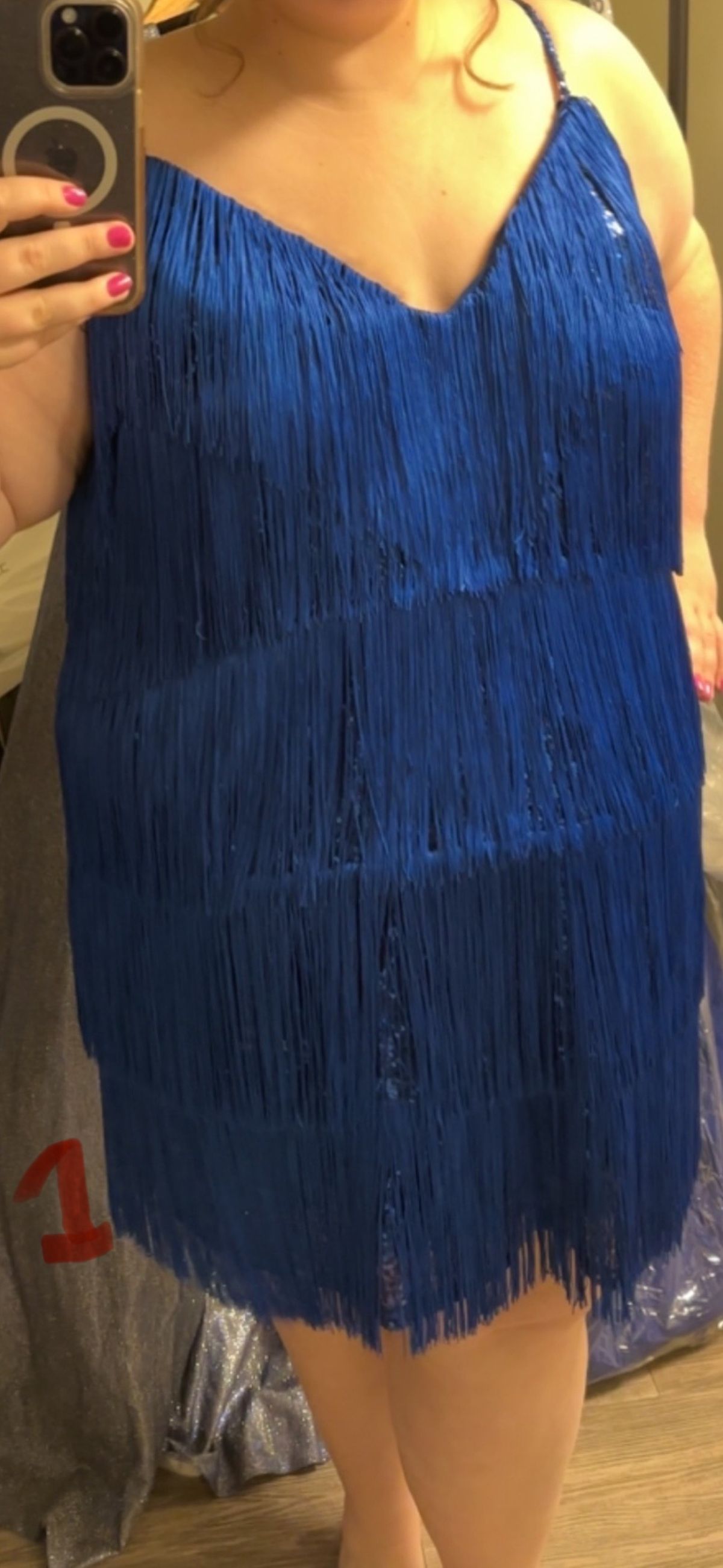 Marc Defang Size 2X Pageant Plunge Blue Cocktail Dress on Queenly