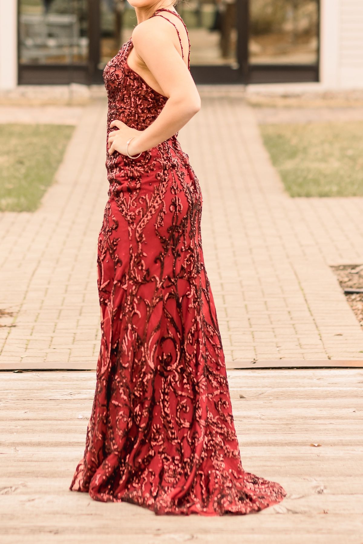Size 6 Prom One Shoulder Burgundy Red Mermaid Dress on Queenly