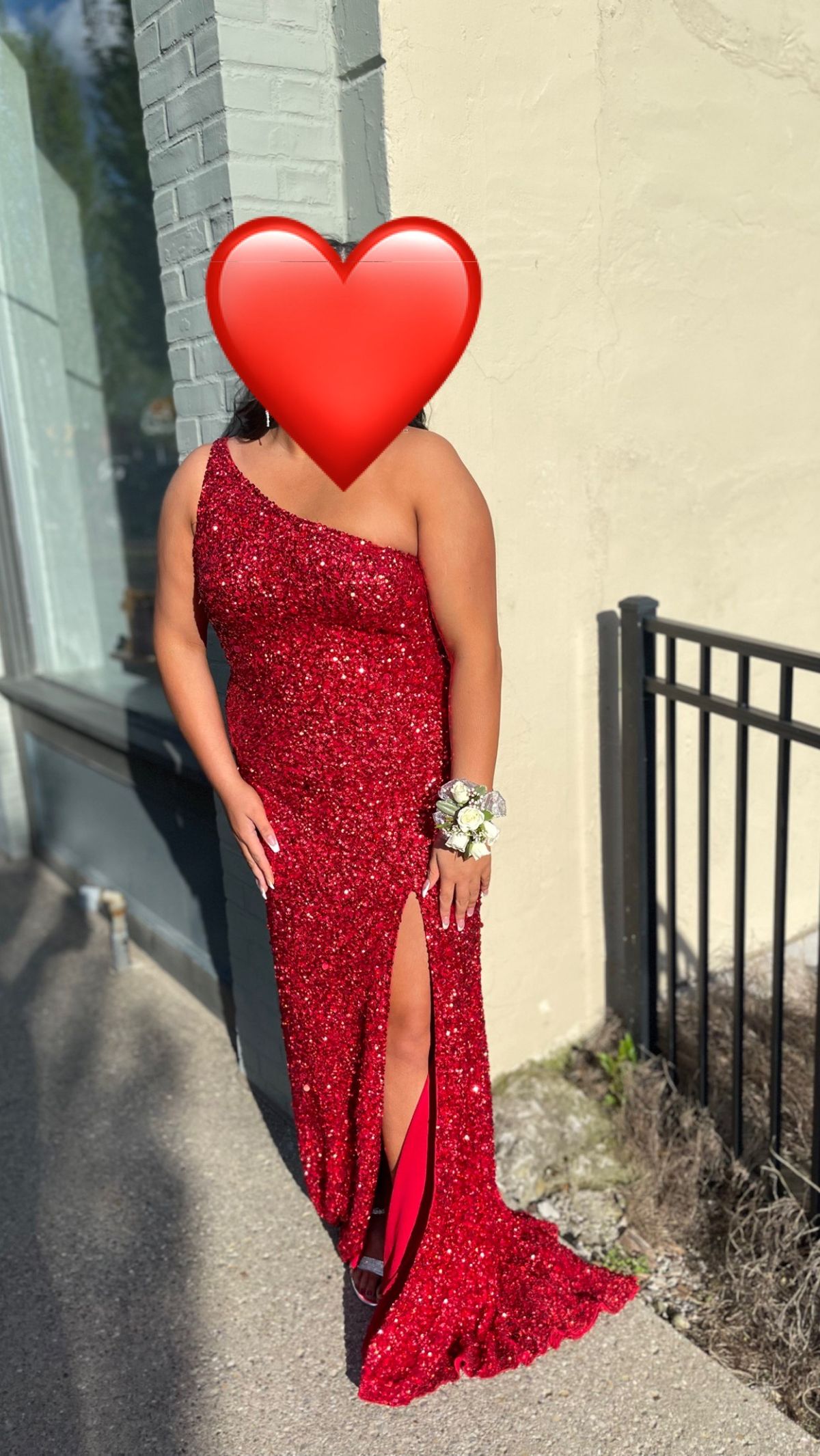 Sherri Hill Size 14 Prom One Shoulder Red Side Slit Dress on Queenly