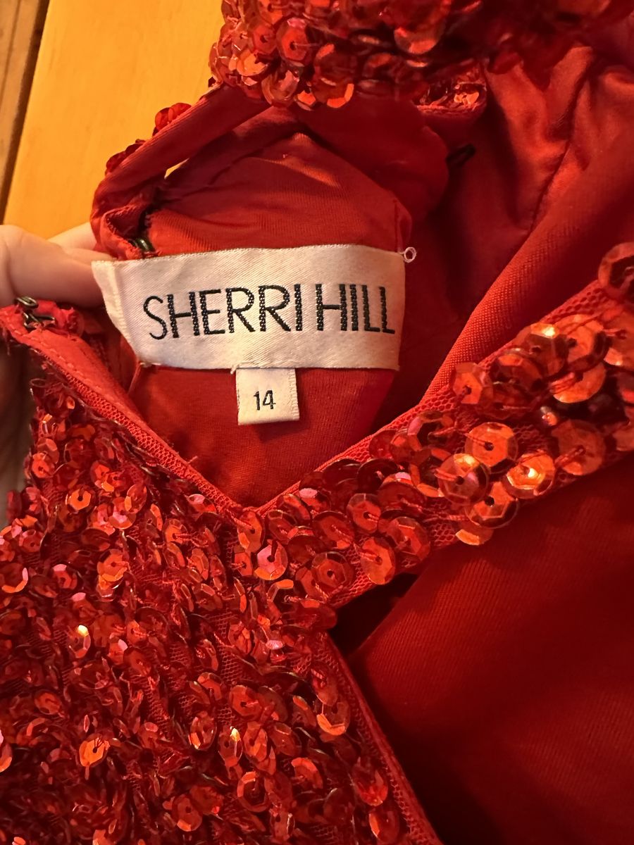 Sherri Hill Size 14 Prom One Shoulder Red Side Slit Dress on Queenly