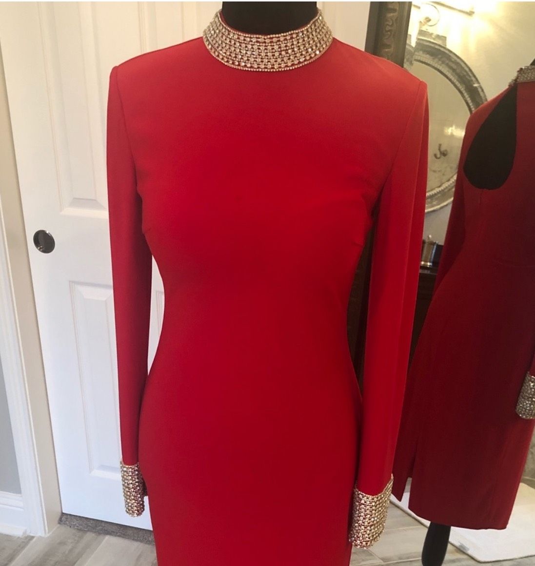 Jovani Size 2 Prom Long Sleeve Sequined Red Cocktail Dress on Queenly