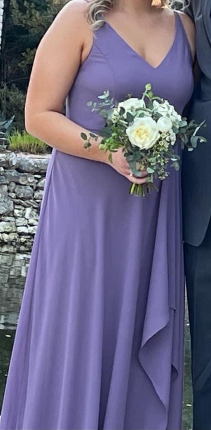 W Too Size 12 Bridesmaid Plunge Purple A-line Dress on Queenly
