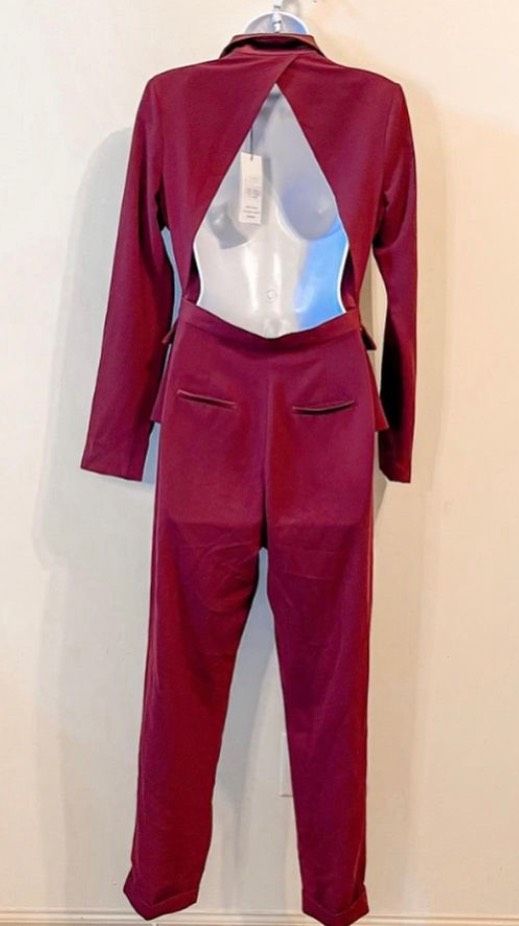 Lavish Alice Size 4 Prom Long Sleeve Red Formal Jumpsuit on Queenly